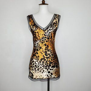 Papillon Blanc Mob Wife Multi-Color Animal Print V-Neck Sleeveless Top Size S